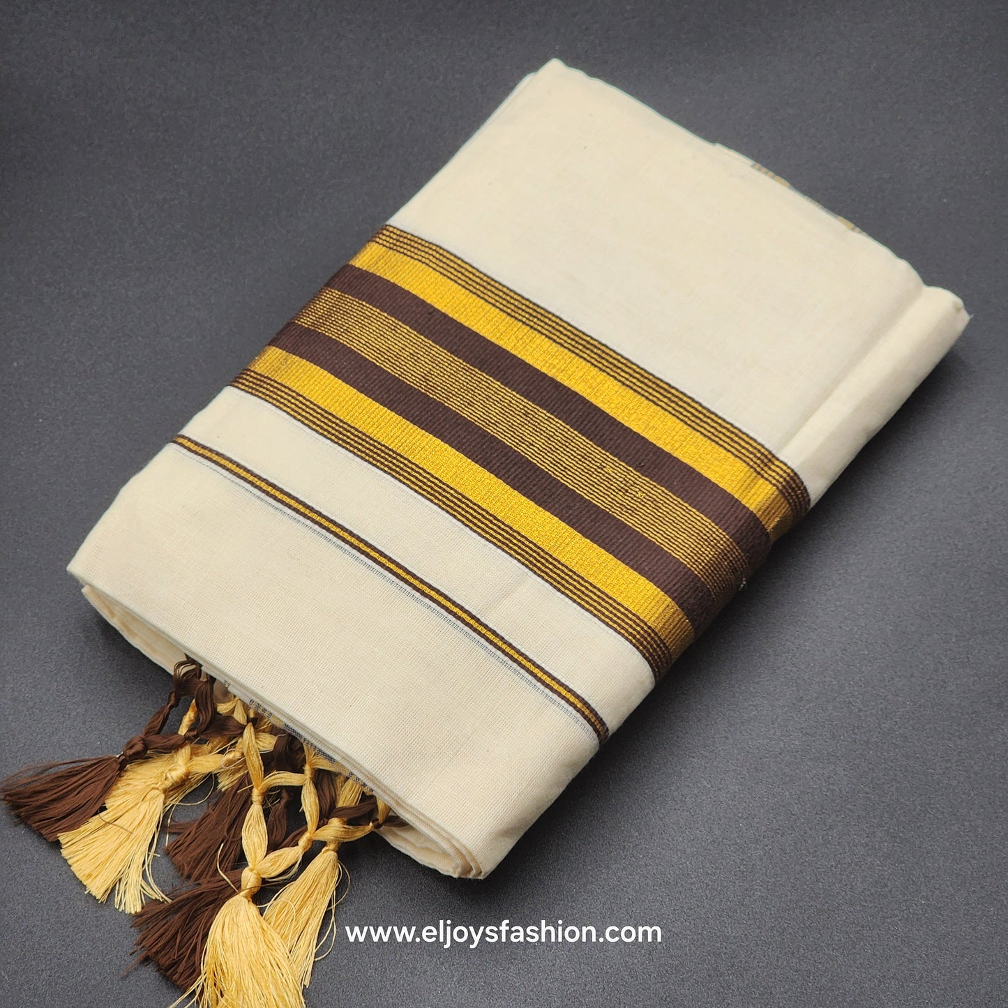 Set Mundu Tussal work  chocolate brown  Royal gold border 4006