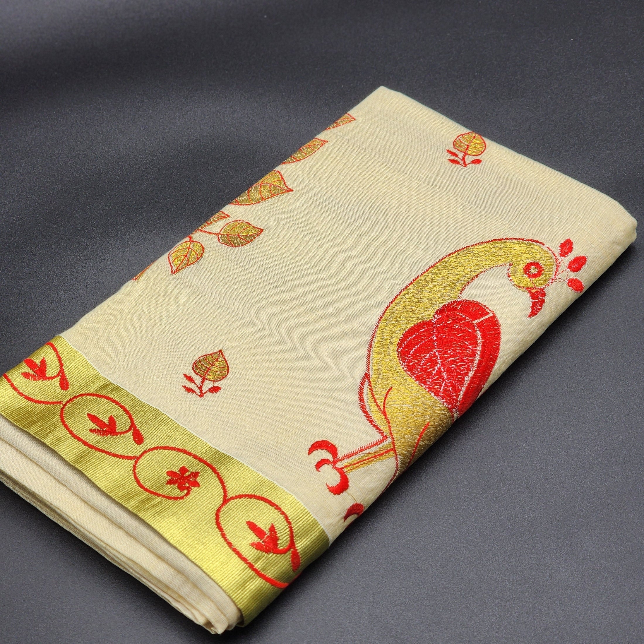 Handloom Tissue Silk Saree Peacock red gold combo design 2121 Eljoys Fashion