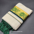 Set Mundu Tissue Silk  floral Design in purple and  Green with Tassel work 4012