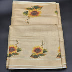 Floral print art silk saree - Large sunflower design with Green Tussel work 2139 Eljoys Fashion