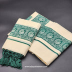 Set Mundu kalamkari peacock border with tassels 4001
