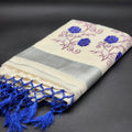 Tissue silk Saree in floral design violet and pink combination with silver lining 2104