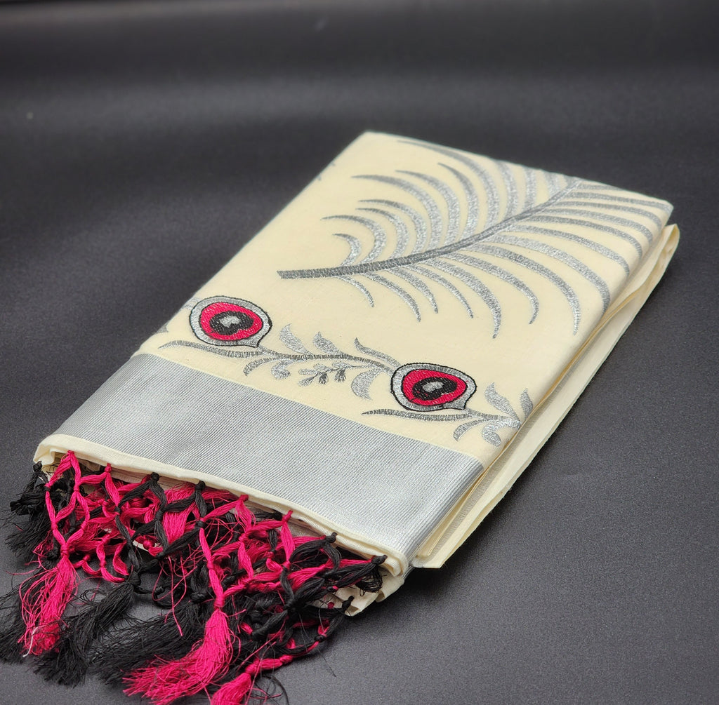 Tissue Silk South Indian Saree with silver red black Combo covert design 2101