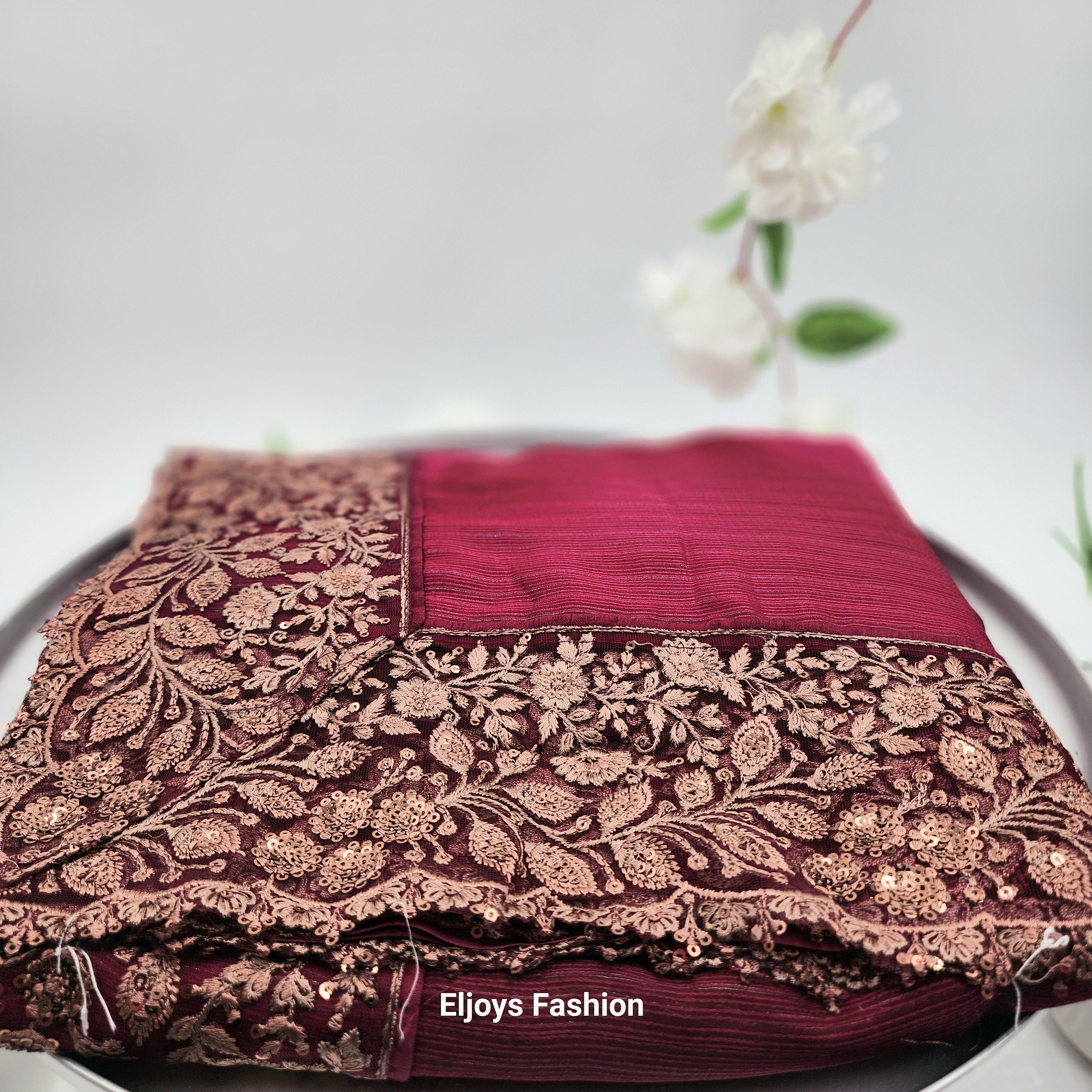 Bollywood Designer party wear Saree Soft silk Red with embroidery works 1110