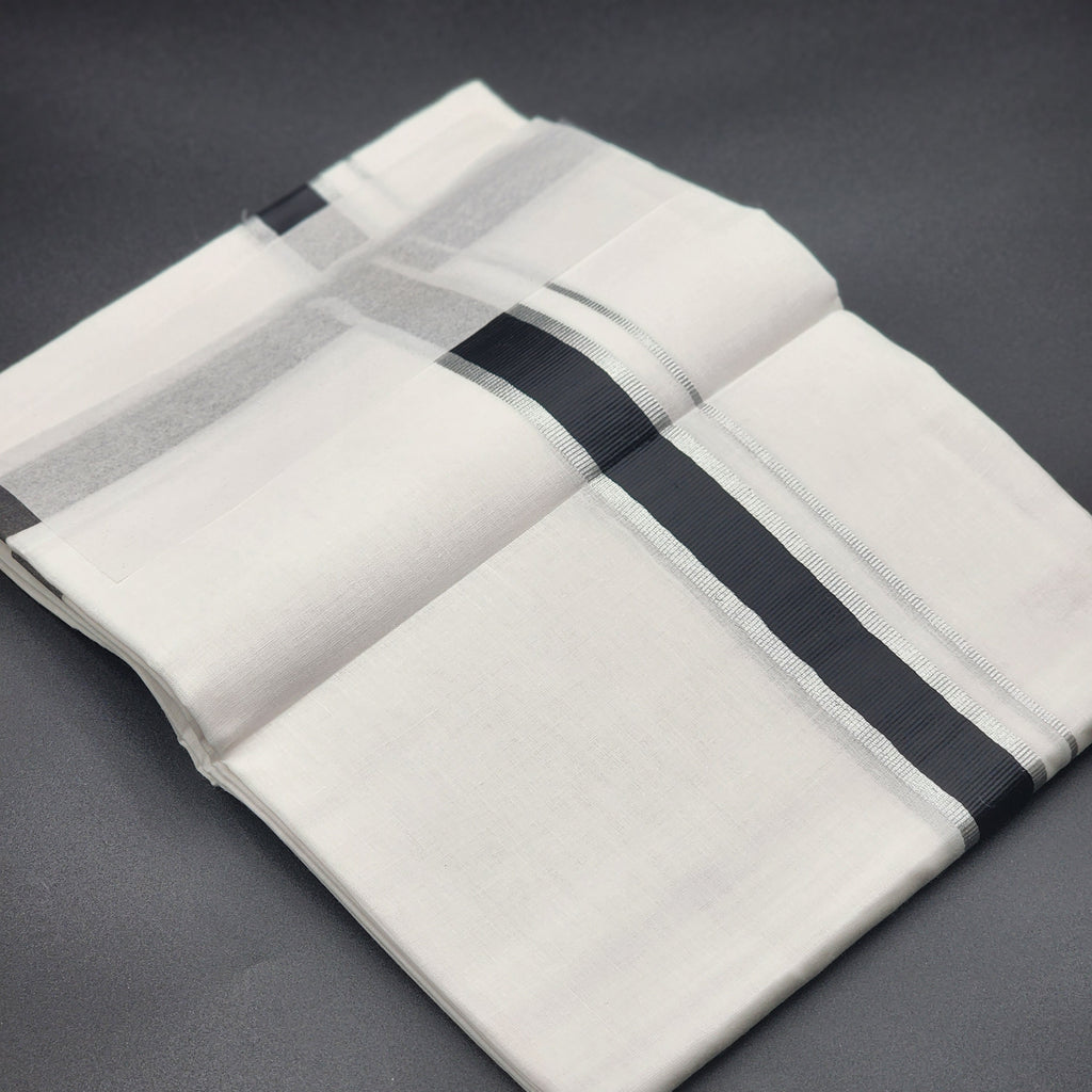 Dhoti Mundu Traditional South Indian style Black and silver border 4108