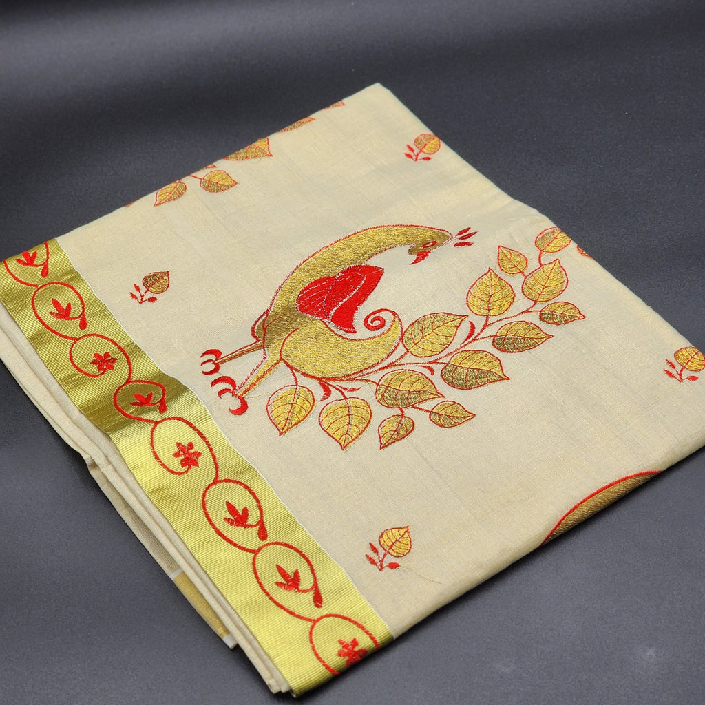 Handloom Tissue Silk Saree Peacock red gold combo design 2121 Eljoys Fashion
