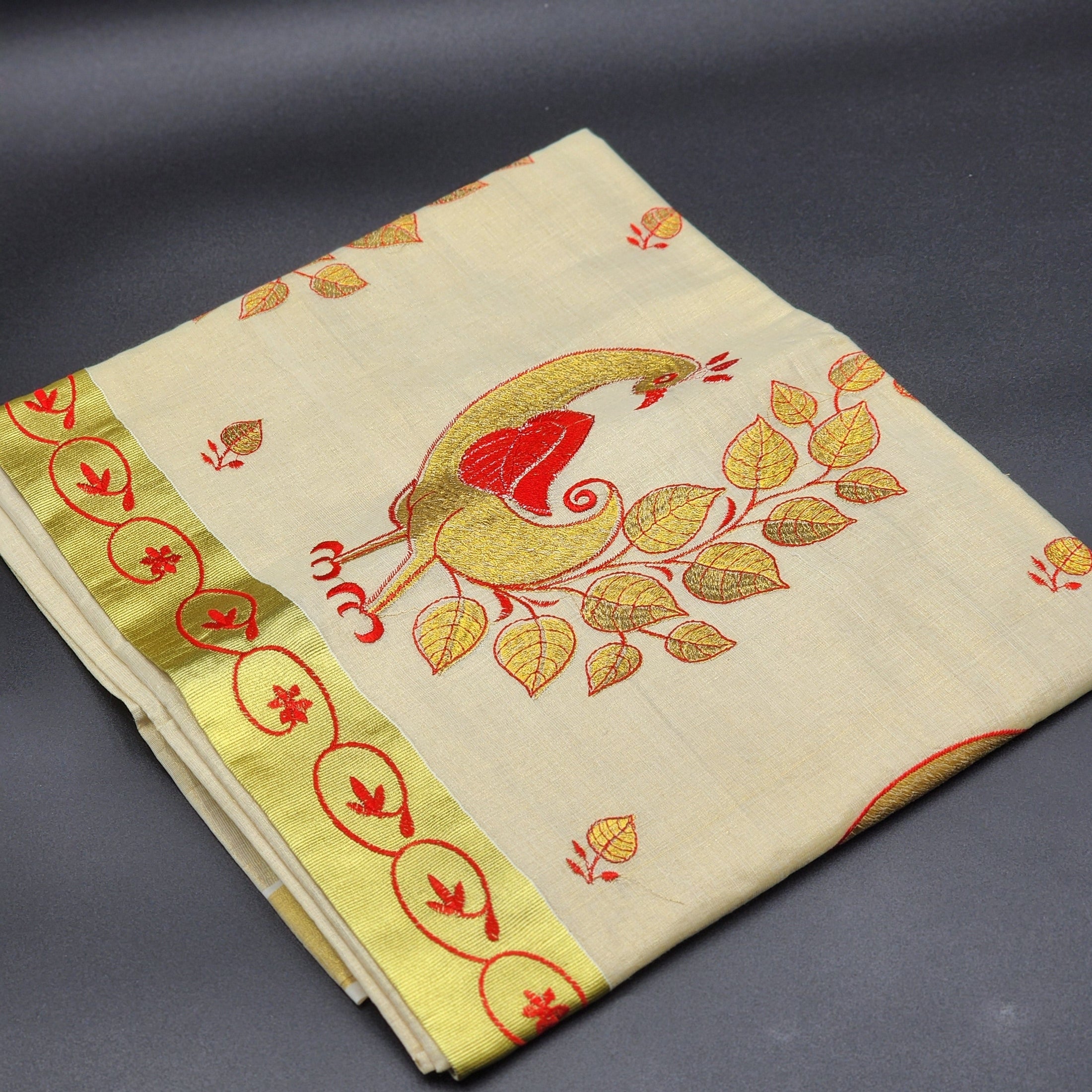 Handloom Tissue Silk Saree Peacock red gold combo design 2121 Eljoys Fashion