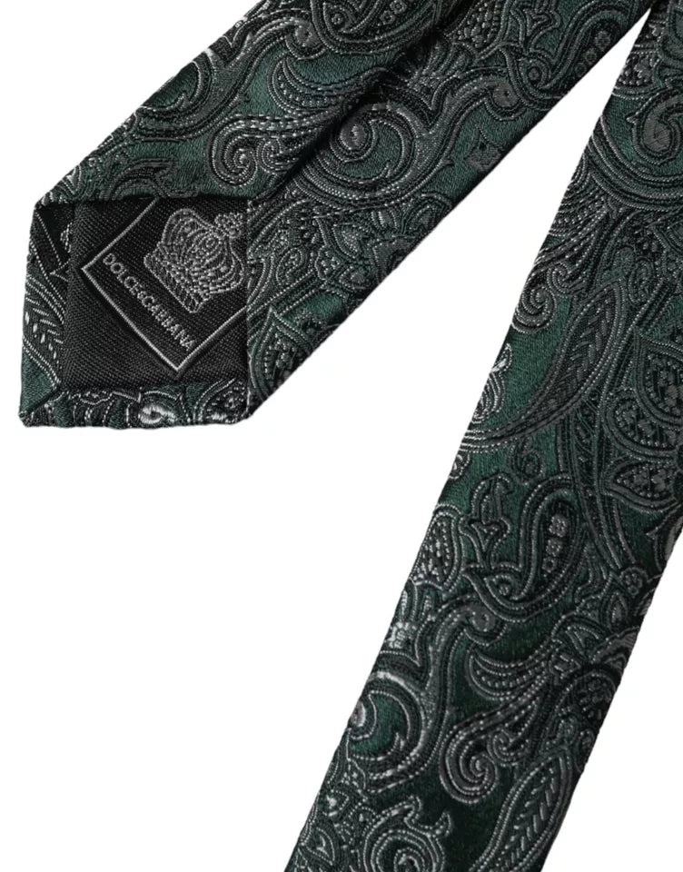 Dolce & Gabbana Green Floral Pattern 100% Silk Adjustable Men Tie Dolce & Gabbana