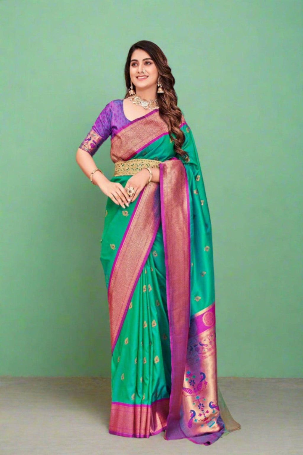 Soft Peshwai Paithani Silk Green 1128